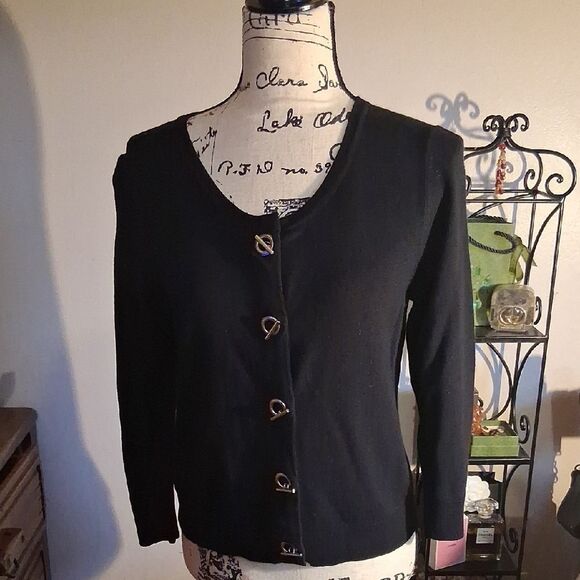 Carmen Marc Valvo Black Women's Cardigan Silver Toggle Buttons Jacket Size Small - Picture 1 of 10